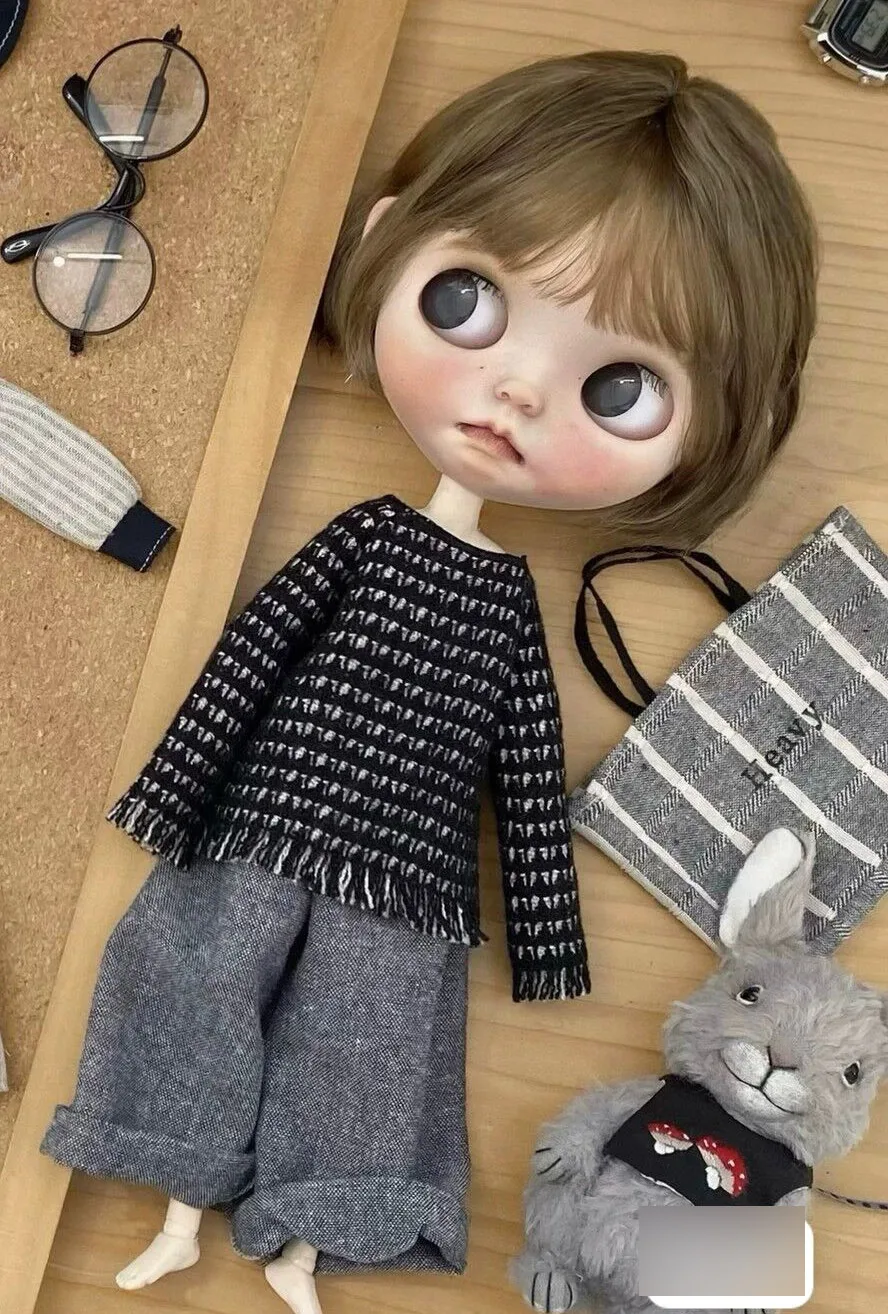 2024 neuesten Freizeit stil 3 stücke Blythe Kleidung Top/Hose/Tasche 1/6 30cm bjd Anime Mädchen (fit für Pullip, ob24, licca) Image