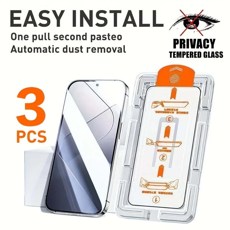 3er-Pack Anti-Peeping-Displayschutz aus gehärtetem Glas, automatische Staubentfernung, einfache Installation, kompatibel mit Xiao Mi Image