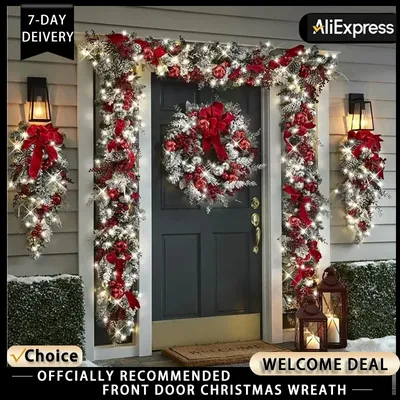 New Christmas Wreath Rattan Set Christmas Door Wreath Red Ball Ornaments for Door Outdoor Home Decor Christmas Decoration