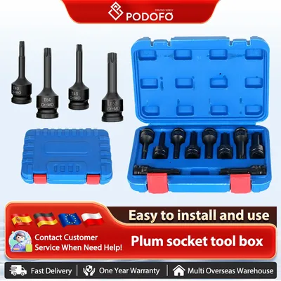 Podofo 10-teiliger Impact Hex-Inbusschlüsselsatz 1/2 Zoll pneumatischer Schraubenschlüssel Sechskantantantriebssatz T20-T80 POWER IMPACT MUTTERSET