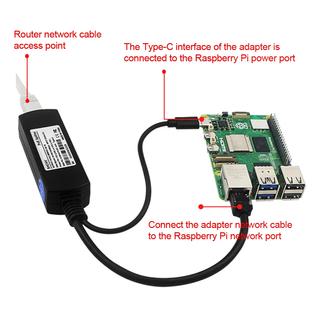 PoE-Splitter 48 V auf 5 V 4 A Micro-USB-Adapter Adaptive 10/100/1000 Mbit/s PoE-Splitter USB TYP C 5 V für Raspberry Pi 5 Image