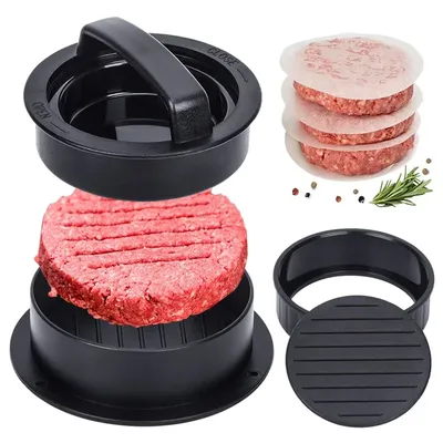 Burger Press Patty Maker Rings Molds Kit Non-Stick Hamburger Mold with 100pcs Wax Patty Paper Sheets for Grill Griddle Barbecue