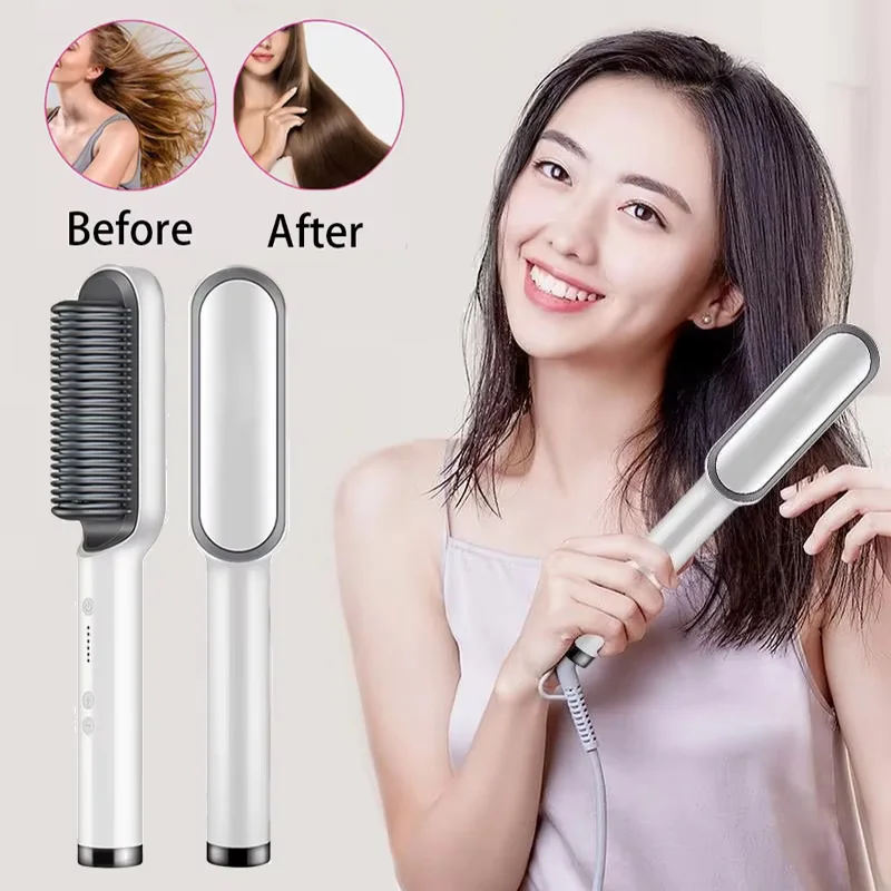 Tragbare Multi-Ptc Elektrische Haarbürsten Schnelle Heizung Haarglättung Styling Werkzeug Mit Anti-Verbrühungen Funktion Glätteisen Pinsel Image