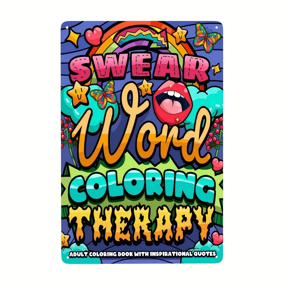 SWEAR Word Coloring Therapy Malbuch für Erwachsene mit inspirierenden Zitaten – lebendiges Regenbogen- und Schmetterlingsdesign, Wandkunstdekoration Image