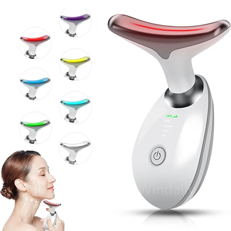 Lifting del viso 7 colori Collo Dispositivo di bellezza del collo Massaggiatore sottile Lifting del viso Rafforzamento del viso Rimozione delle rughe Cura del viso Macchina di bellezza