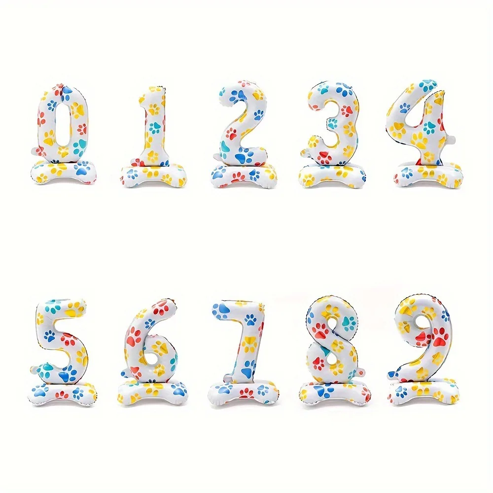 16 zoll Hund Pfote 0-9 Thema Anzahl Folien Ballons Farbe Hund Geburtstag Party Ballon Dekorationen Kinder Welpen partei Liefert 2025 Globos Image