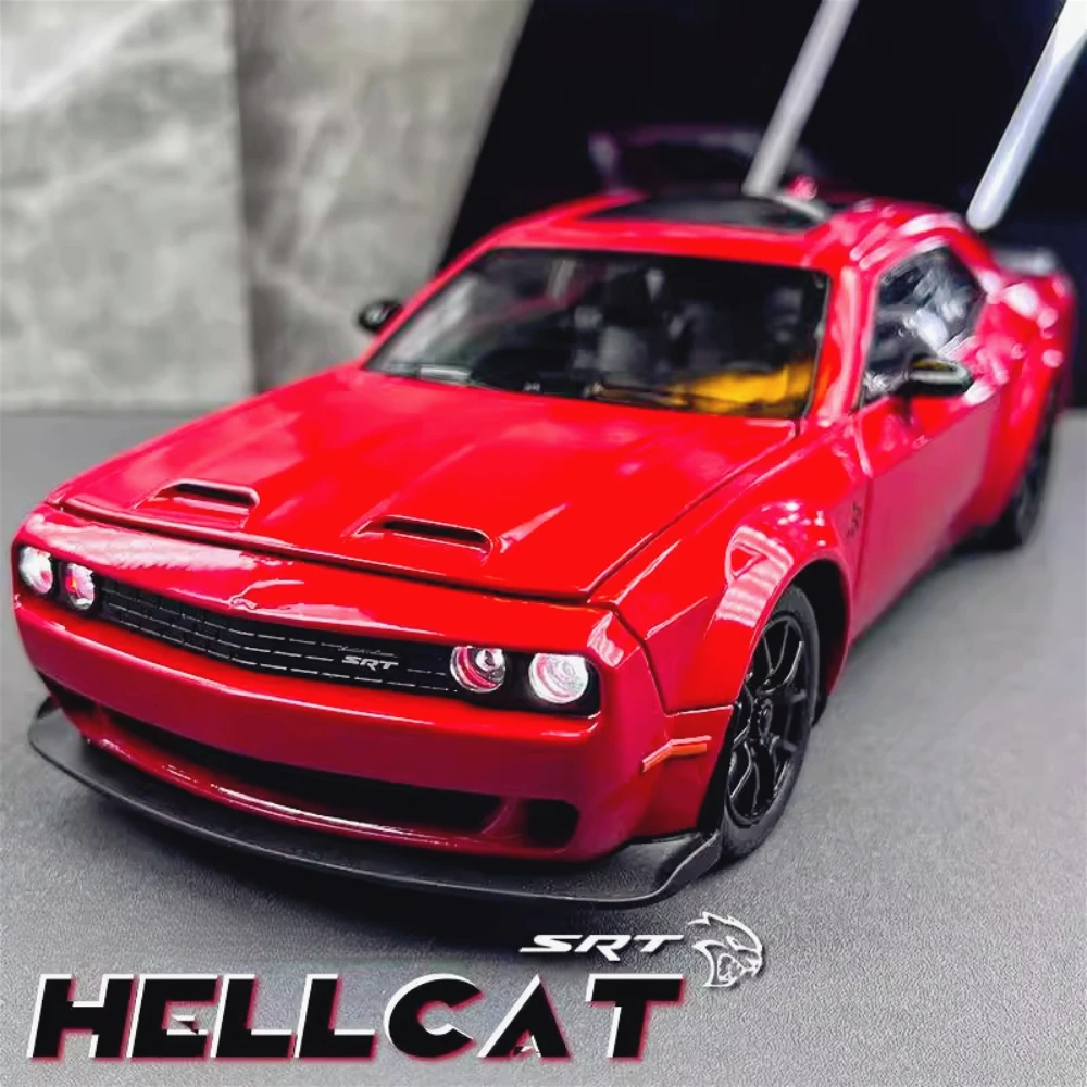Challenger Hellcat Charger 1970 Sportwagenmodell im Maßstab 1:24, Spielzeug, Legierung, Druckguss-Sound, Licht, Rückziehfahrzeug für Kinder, Geschenke Image