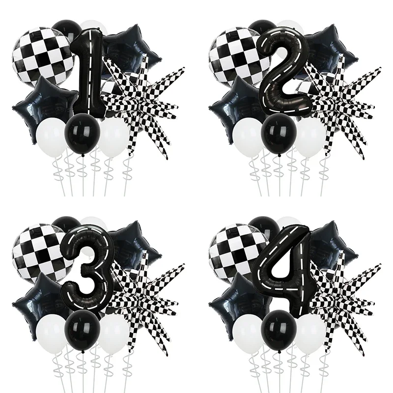 11 Stück Rennwagen-Ballon, 40 Zoll, Rennstrecke, Zahlenballon, 2 schwarze Babyparty, Jungen, zwei schnelle Geburtstags-Rennwagen-Themenparty-Dekoration Image