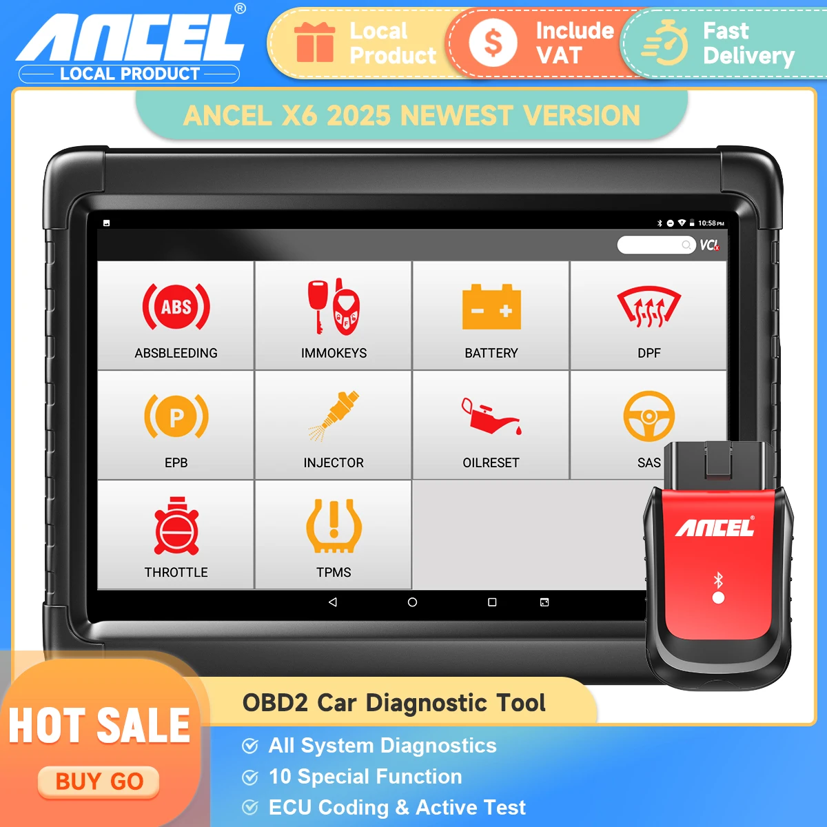 ANCEL X6 OBD2 Kfz-Diagnosetool Öl EPB TPMS DPF. SAS Reset ABS-Bluting Injector Coding All System OBD 2-Autoscanner Image