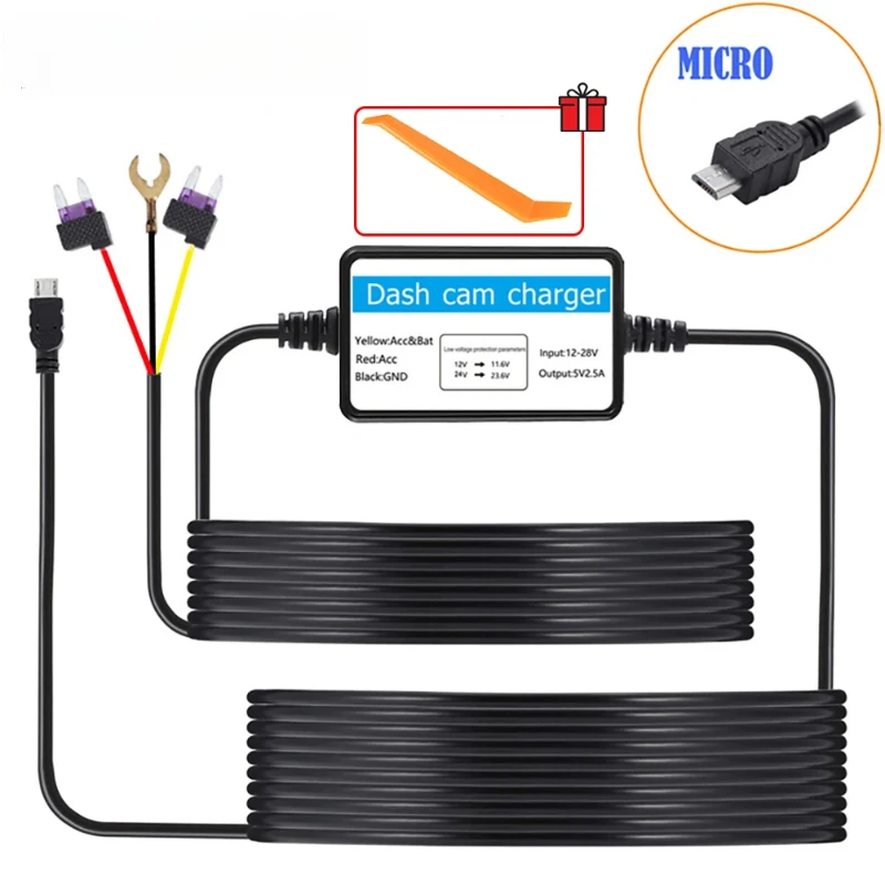 Dashcam-Installationsset: 3,5 m langes 12–24 V Abwärtskabel für Mini-/USB-C-Dashkameras Image