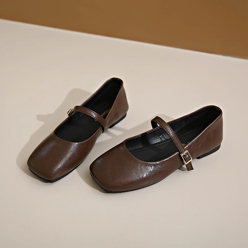 2025 Nuove Mary Janes vintage francesi da donna - Scarpe basse in vera pelle con fibbia in ottone antico, scarpe eleganti con tacco basso per la primavera