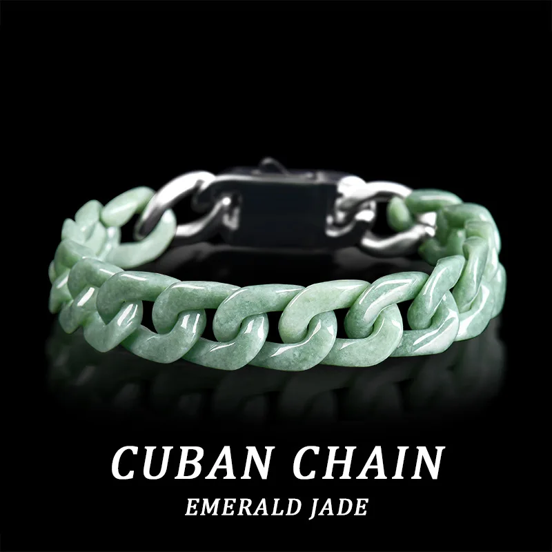 Grünes Myanmar Jadeit Kettenarmband Luxus Armreif Modeaccessoires Natürlicher burmesischer Jade Designer geschnitzter Edelstein Image