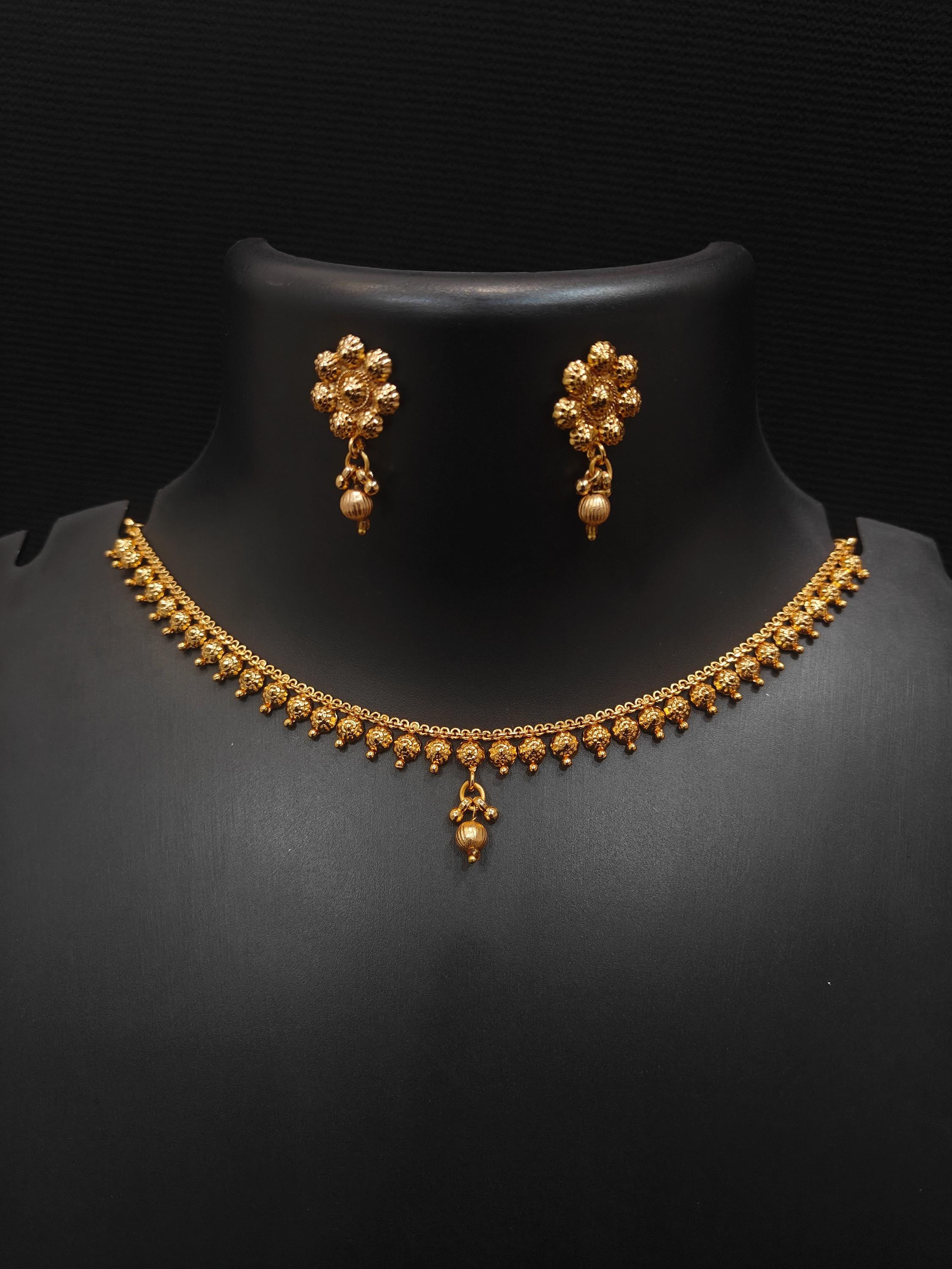 Collana in oro antico, collana indiana, set di collane in oro da un grammo, gioielli indiani, gioielli da tempio, regalo per lei, collana da sposa, fe