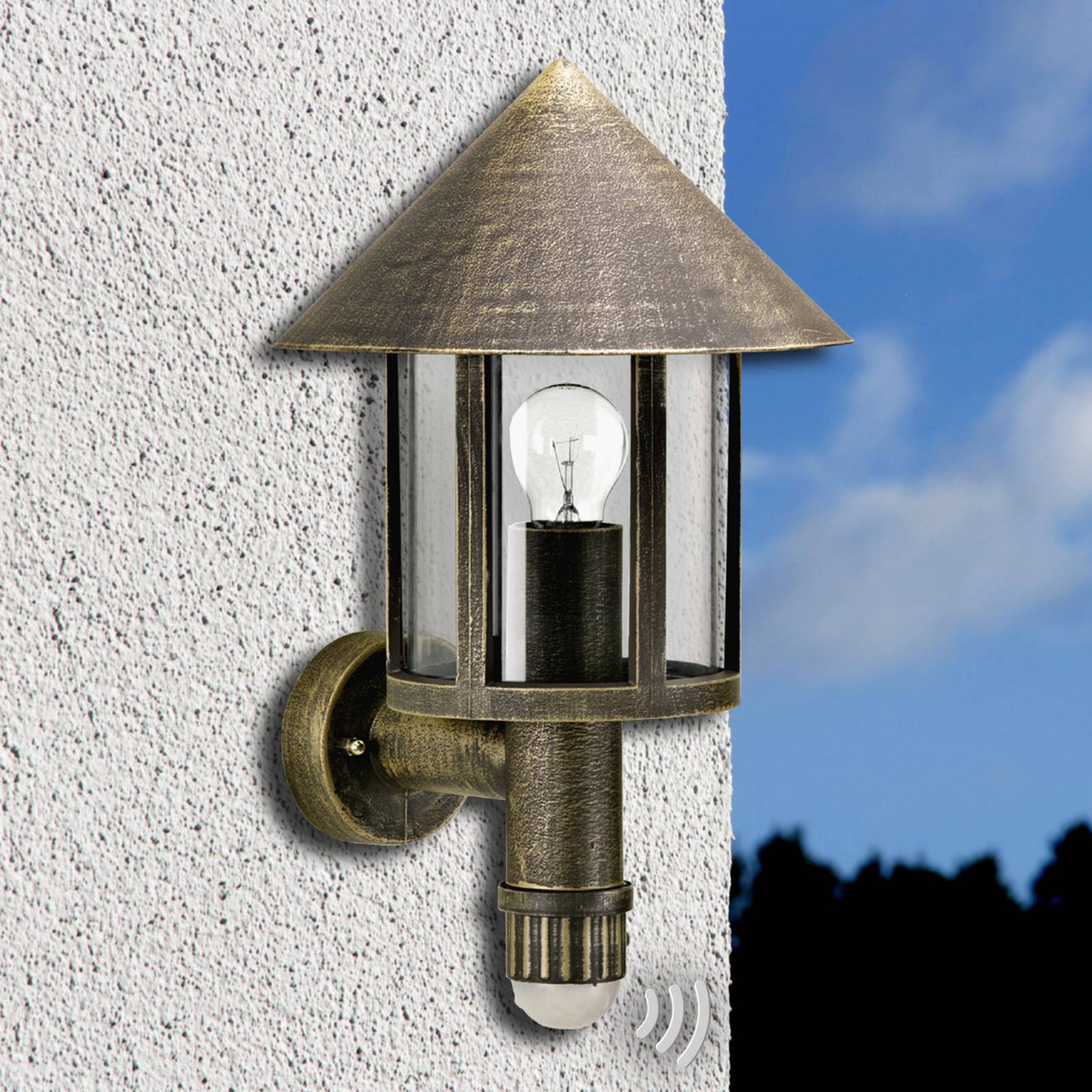 Albert Leuchten Outdoor Sensor Wall Light LATERNA, Brown / rust, Aluminium, Antique, Outdoor Wall Light