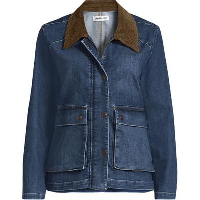 Corduroy Collar Denim Jacket, Women, size: 24-26, plus, Blue, Spandex/Cotton-blend/Poly-blend, by Lands' End