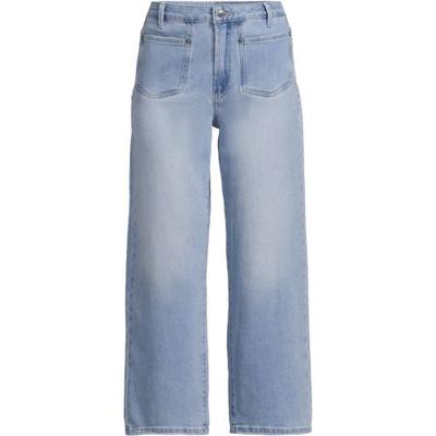 Cropped Wide Leg Jeans, Women, size: 12, regular, Blue, by Lands' End