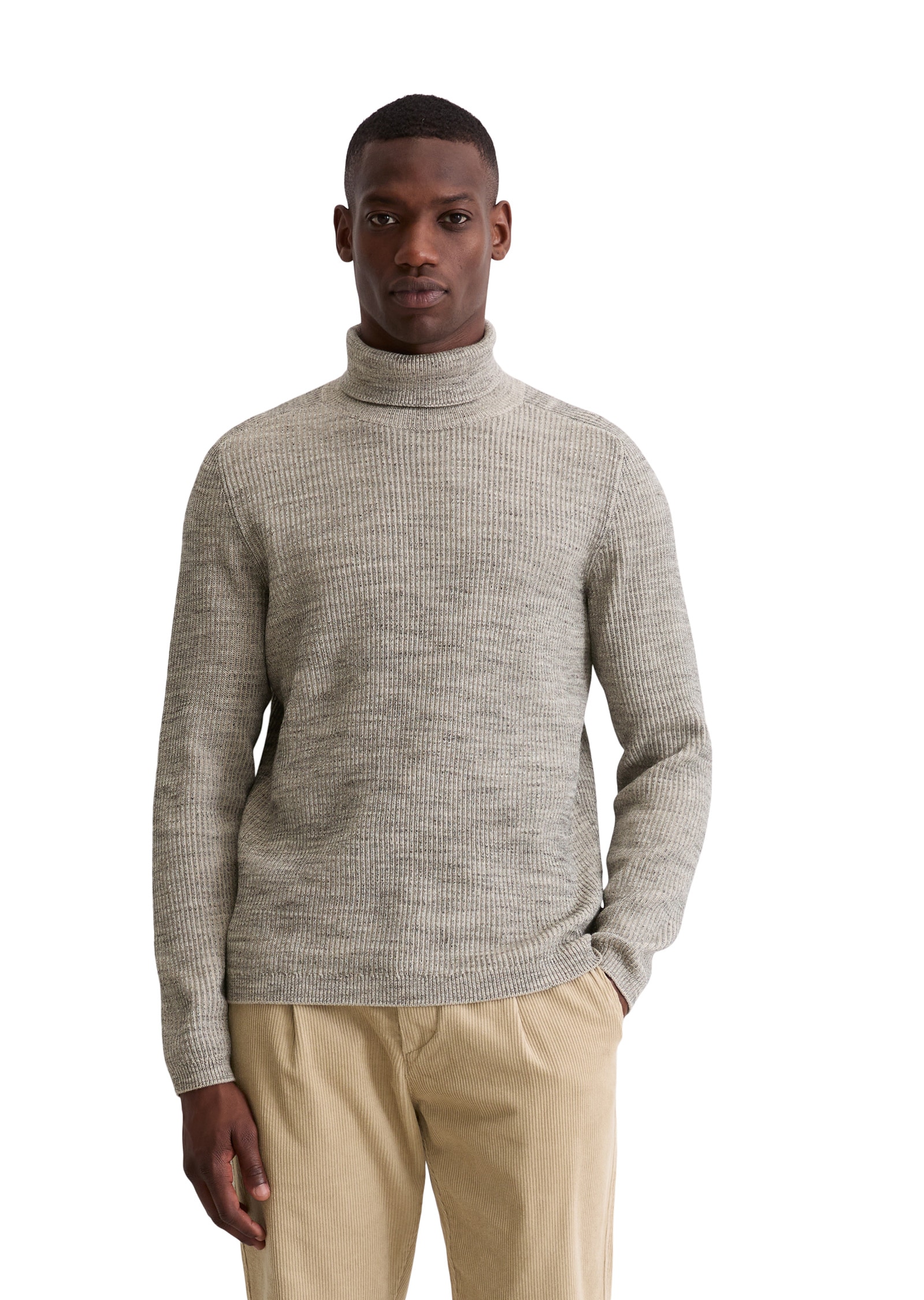 Rollkragenpullover MARC O'POLO "aus Baumwoll-Schurwoll-Mix", Herren, Gr. L, bunt (light beige), Obermaterial: 68% Baumwolle, 17% Schurwolle, 8% Polyamid, 7% Polyester, unifarben, Pullover Rollkragenpullover