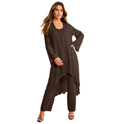 Plus Size Women's Plus Size Beaded Georgette 3-piece Pant Set - Formal Wear by Roaman's in Chocolate (Size 44 W)