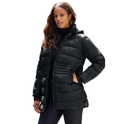 Plus Size Women's Quilted Lightweight Long Puffer Jacket by Roamans in Black (Size 1X)