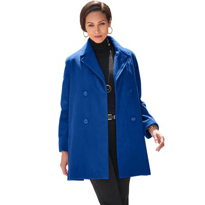 Plus Size Women's A-Line Wool Peacoat by Jessica London in Dark Sapphire (Size 16) Winter Wool Double Breasted Coat