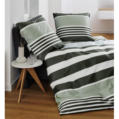 Bettwäsche JANINE "Mako-Satin87108 07", dunkles salbeigrün, B/L: 135cm x 200cm, , Mako-Satin, B/L: 80cm x 80cm, Mako-Satin, Obermaterial: 100% Baumwolle, Bettwäsche, mit Reissverschluss Image