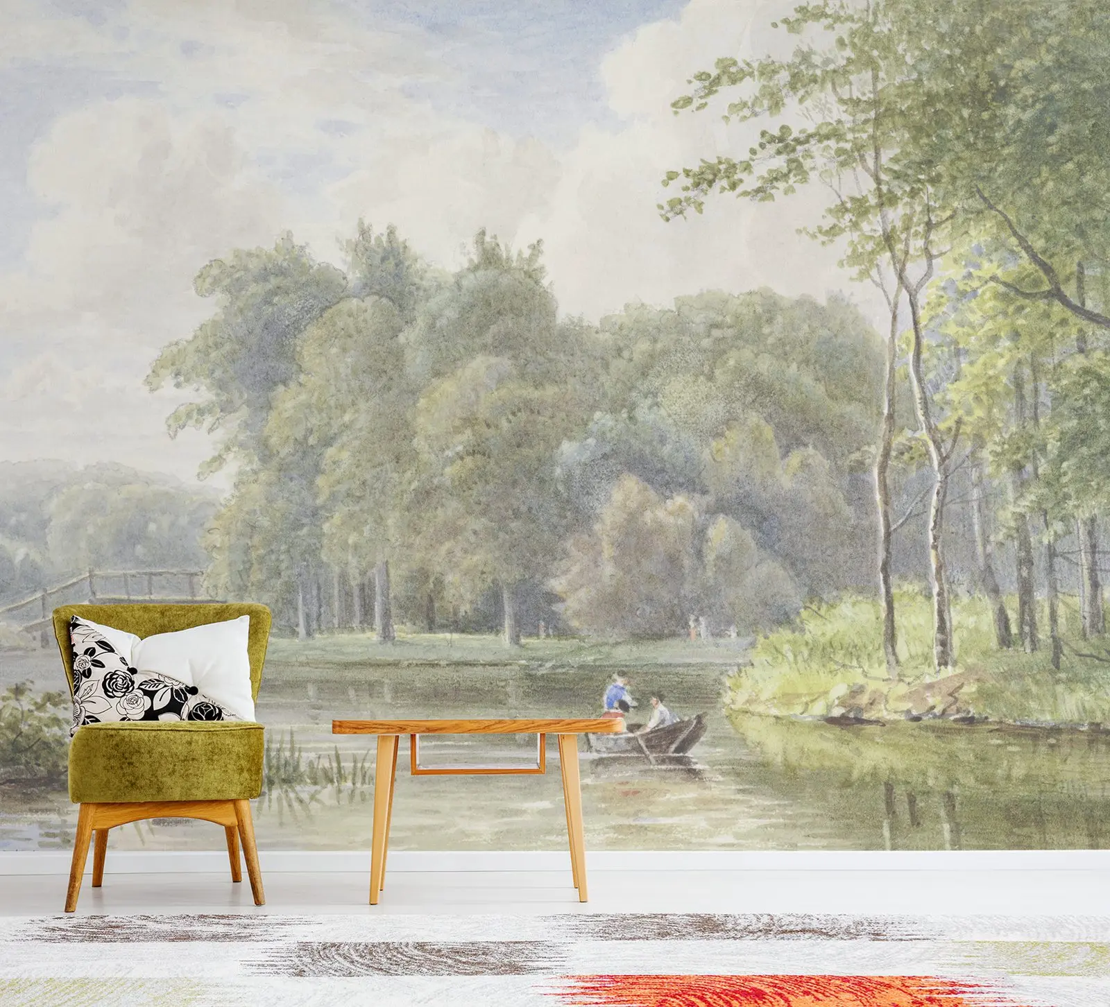 Ländliche Vintage Landschafts tapete, Retro szenisches Wandbild, Landschafts tapete, Vintage Wand dekoration Image