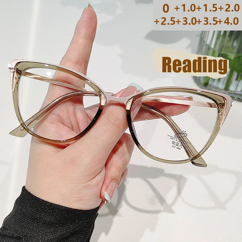 Neue Lesebrille, schlank, großer Rahmen, dünne Katzenaugen, Anti-Blaulicht, hochauflösender Retro-Lesespiegel 5027 Image