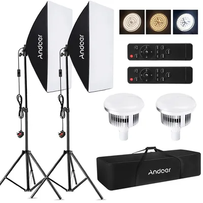 Andoer Studio Photography Light kit Softbox Lighting Set with 85W 2800K-5700K Bi-color Temperature LED Light X2
