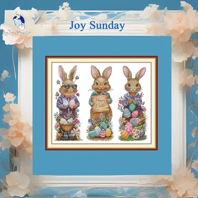 Joy Sunday Pre-printed Cross Stitch Kit Easy Pattern Aida Stamped Fabric Full Embroidery Set-Three Cool Rabbits