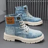 Herrenschuhe Stil Höhe erhöhen atmungsaktiv Mid Top Schuh Mode Denim lässig vielseitige Arbeitskleidung Schuhe Freizeitstiefel Schuhe