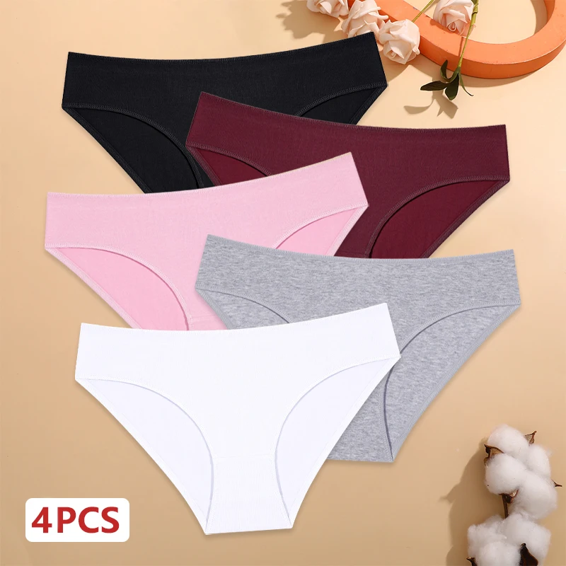 4 Teile/satz Baumwolle Nahtlose Stretchy Unterwäsche frauen Niedrigen Taille Höschen Sexy Atmungs Einfarbig Briefs Weibliche Weiche Unterhose Image