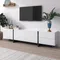 Anajqaqia Meuble TV 190x35x45cm avec 2 tiroirs et 3 portes, étagères, meuble bas pour salon, blanc brillant et noir