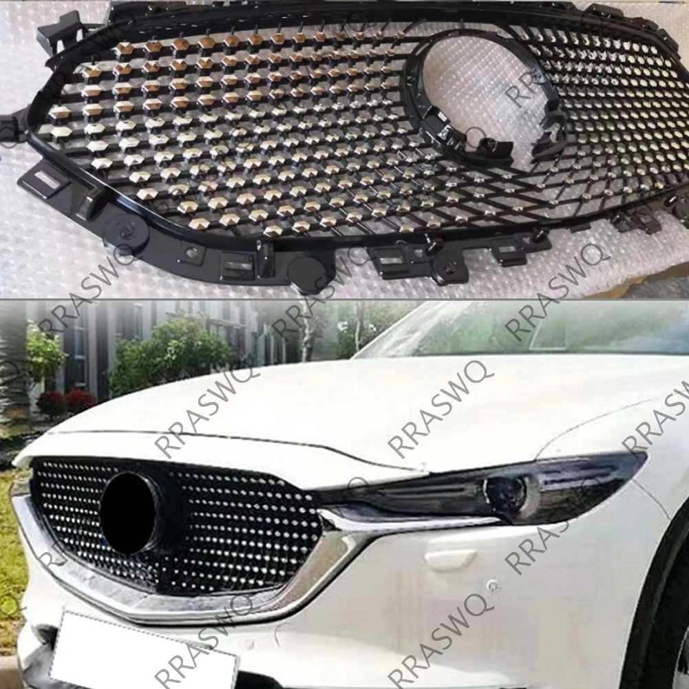 Auto Front Stoßstange Grille Center Panel Styling Oberen Grill Für Mazda CX-5 CX5 CX-8 CX8 2017-2021 Waben gitter Diamant stil Image