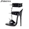 Scharfe Nägel Nieten Stilettos Schwarz Leder Sexy Sandalen für Frauen Metallic Gürtelschnalle Punk Stil Sommer Schuhe Sandale Neue Ankunft