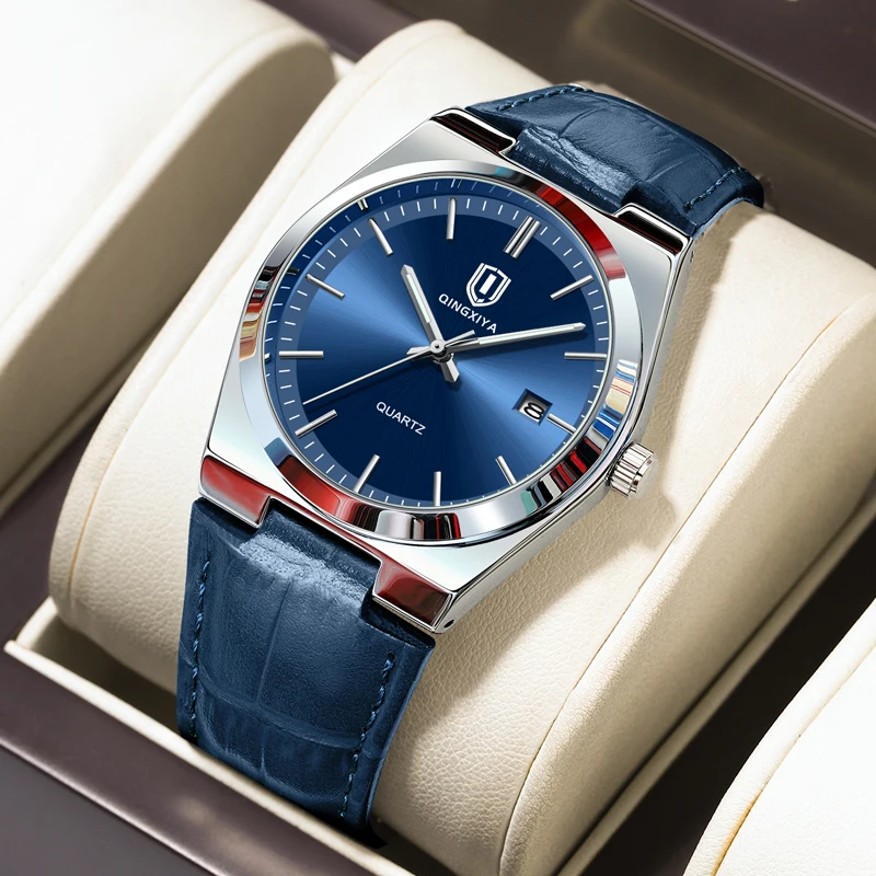 QINGXIYA Neue Herrenuhren Top-marke Luxus Mode Datum Quarzuhr Lederband Wasserdichte Männliche Uhr Sport Männer Armbanduhr Image