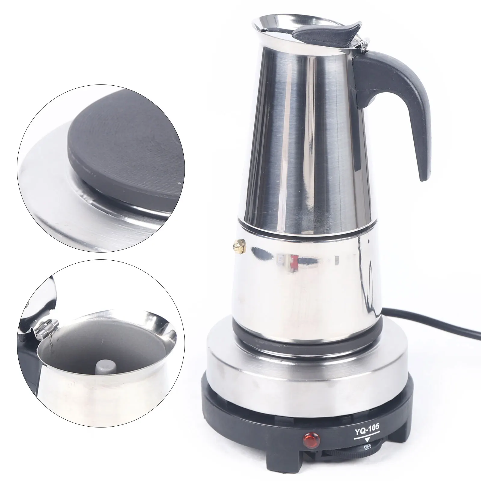 300 ml/6 Tassen Espressomaschine, Edelstahl, Moka-Kanne, 220 V, Espressomaschine, Elektroöfen, langlebig, sicher, leicht zu reinigen