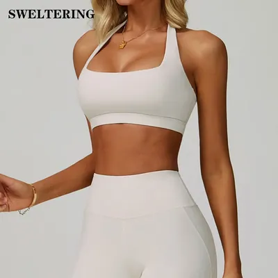 Hanging Neck Bra Women Sports Bra Push Up Fitness Bras One Shoulder Shockproof Yoga Bra High Strength Yoga Running Bra Sexy Vest