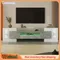 Comanlai Meuble TV 200 cm, Lowboard, Blanc brillant, Éclairage LED, Meubles de salon, Design moderne, Surface en verre élégante