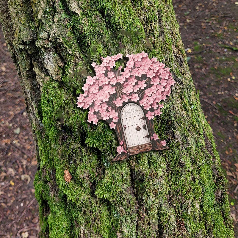 Porta delle fate Mini porta delle fate dell'elfo in legno Porte d'arte del giardino delle fate Miniature da giardino Ornamenti per l'albero della casa delle fate per interni o esterni