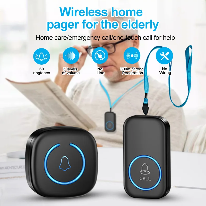 Drahtlose Lanyard Ältere Pager Smart SOS Ruftaste Rettungssanitäter Pager Notruf Taste Für Kinder Ältere Patienten Erweiterte Pflege Image