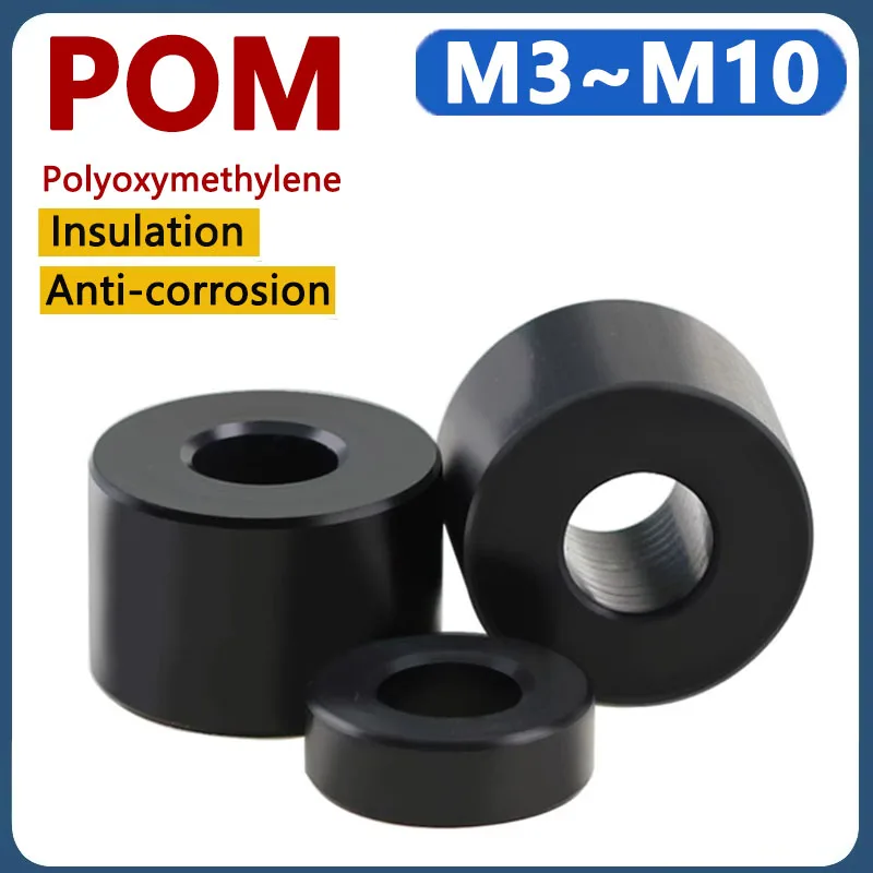 Schwarze POM-Buchse M3 M4 M5 M6 M8 M10 Unterlegscheibe, rund, hohl, ohne Gewinde, Abstandshülse, isolierte Kunststoffdichtung, Länge 1–20 mm Image