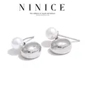 NiNice Orecchini pendenti in metallo cavo ovale con perle simulate vintage Accessori di gioielli attraenti in acciaio inossidabile