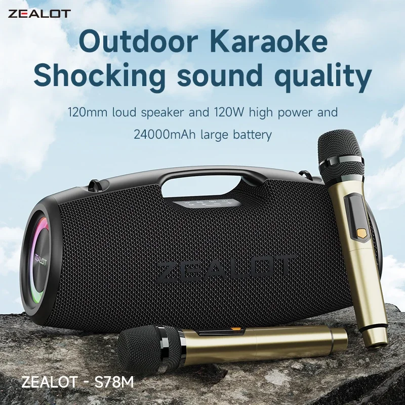 Zealot-S78M Speaker Bluetooth Karaoke Party Speaker with 2 Way Sound System 120W Output Built-in/Wired Mic for party