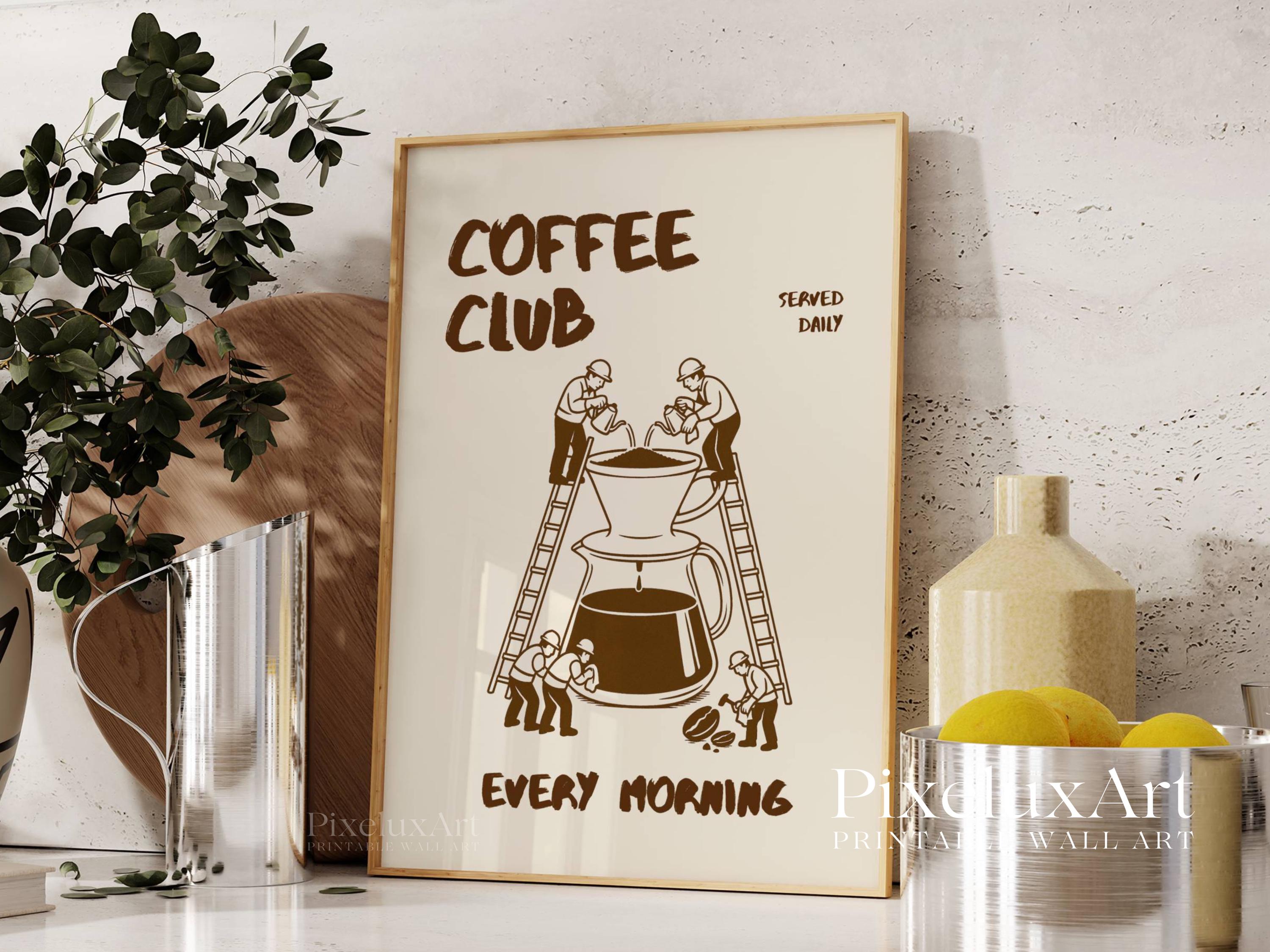 Arte murale Club Coffee, stampa carrello caffè, poster caffè retrò, decorazione postazione caffè, arte per amanti del caffè, stampa artistica da bar,
