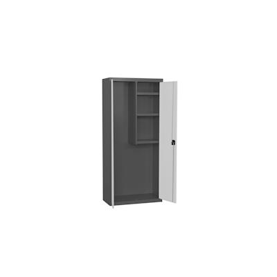 PROREGAL Putzmittelschrank AMEGO | HxBxT 180x80x40cm | 3x Fachboden | Weiß-Anthrazit | Metallschrank Haushaltsschrank Image