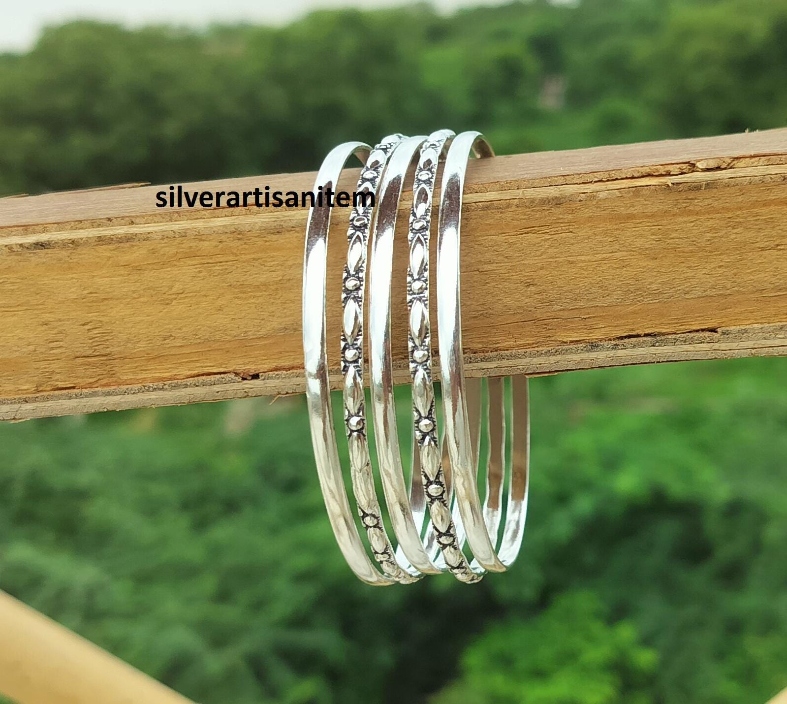 Argento Sterling 925, Set di bracciali in argento, Bellissimo bracciale, Bracciali impilabili, Set di 5 bracciali, Bracciali Boho, Set fatto a mano in