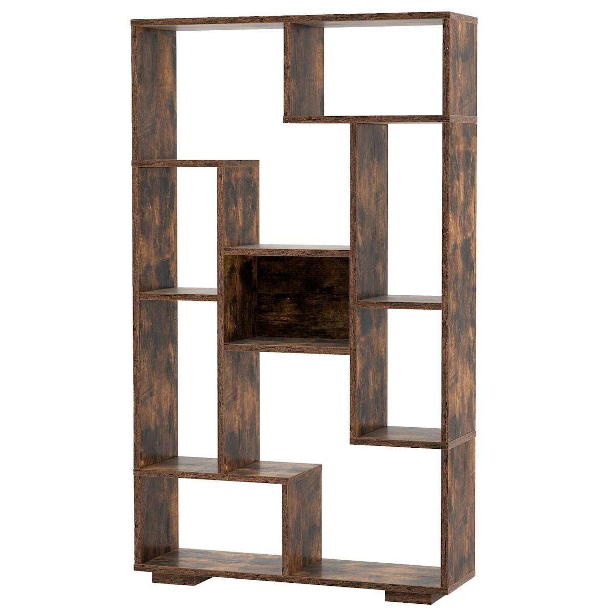 COSTWAY 120 cm Bücherregal mit 9 Fächern, Standregal, Raumteiler, geometrisch, Holz Image