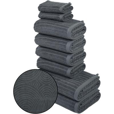 Handtuch Set MY HOME "Handtuchset Ognon, Duschtücher, Handtücher, Gästetücher", grau (anthrazit), 8 tlg., Frottier, Frottier, Obermaterial: 100% Baumwolle, Handtuch-Sets, Handtücher mit Muster, Scandi, einfarbiges Handtuch-Set 100% Baumwolle Image