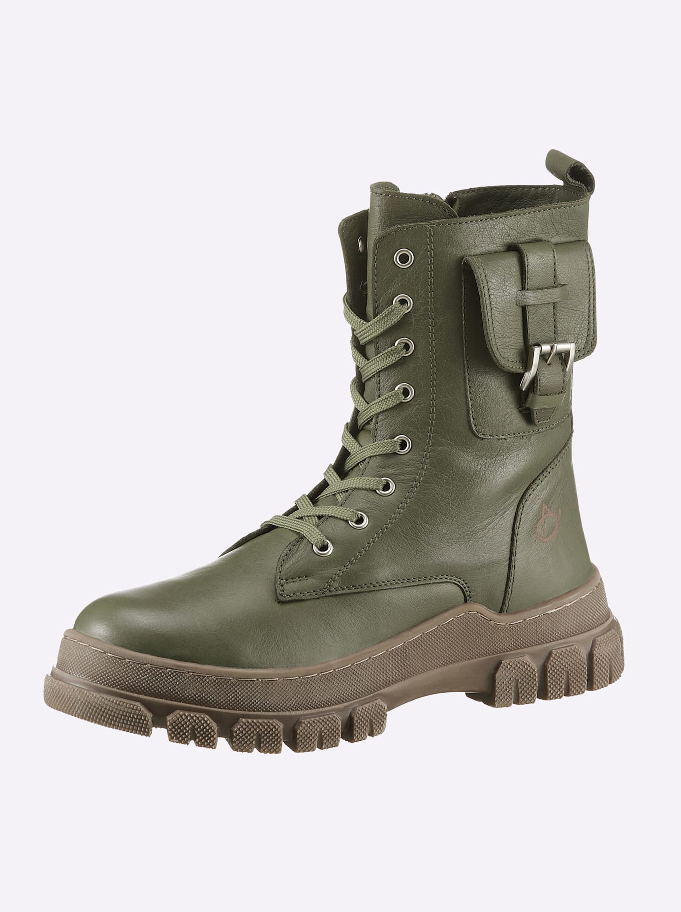 Schnürstiefelette ANDREA CONTI, Damen, Gr. 37, grün (oliv), Glattleder, Leder, Schuhe Schnürstiefelette