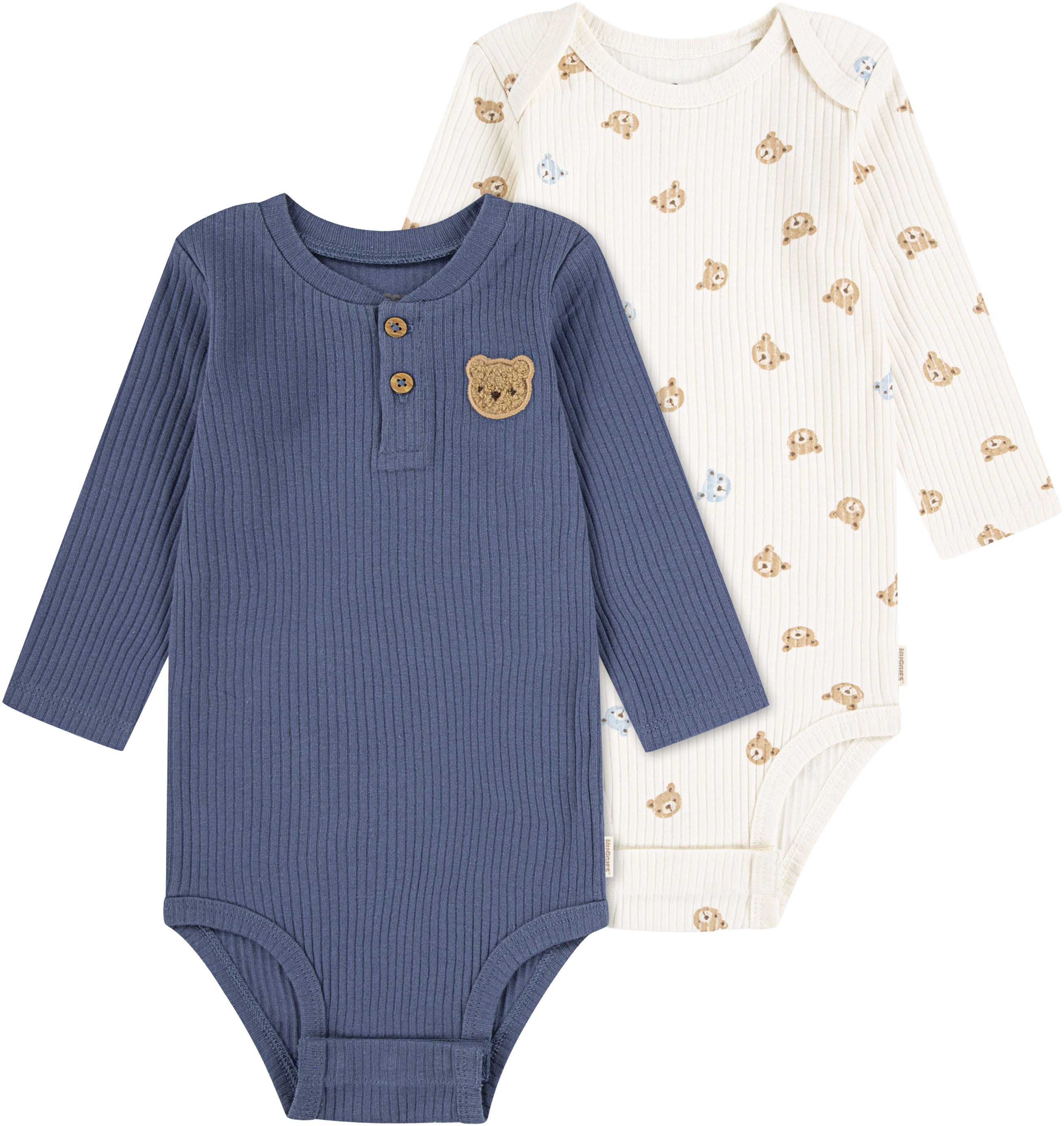 Langarmbody HUGGIES BABYWEAR "HUGB 2PK BODYSUIT", Baby, Gr. 7 (92), N-Gr, huggies vintage indigo, Jersey, Obermaterial: 100% Baumwolle, bedruckt, Rundhals, Bodys, in gerippter Struktur Image